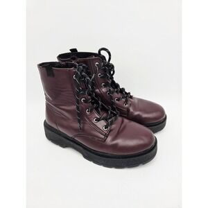 Women's Zara Boots Burgundy Lace Up Side Zip Combat Granny EU 37